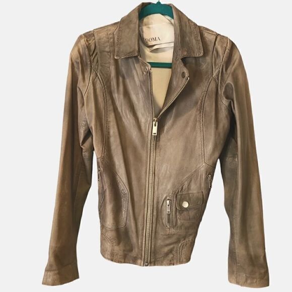 DOMA Goat Leather Moto Biker Jacket, Distressed Multi Zipper Closure | L - Picture 3 of 16